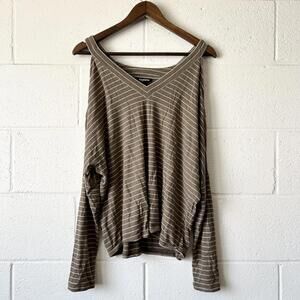 Express Green Striped Long Sleeve Off The Shoulder Top Women's Medium